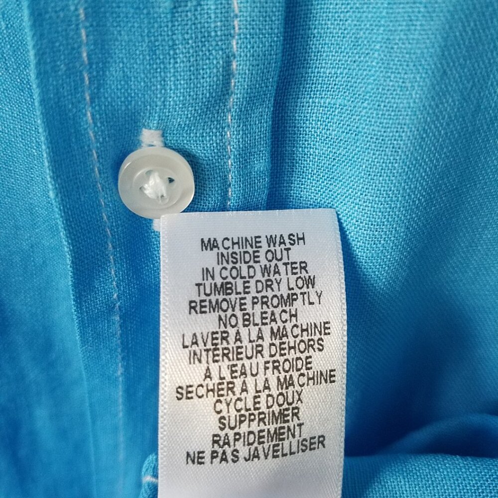 Frank & Eileen Barry 100% Linen Button Front Blue Long Sleeve Shirt Size Large - Picture 11 of 11
